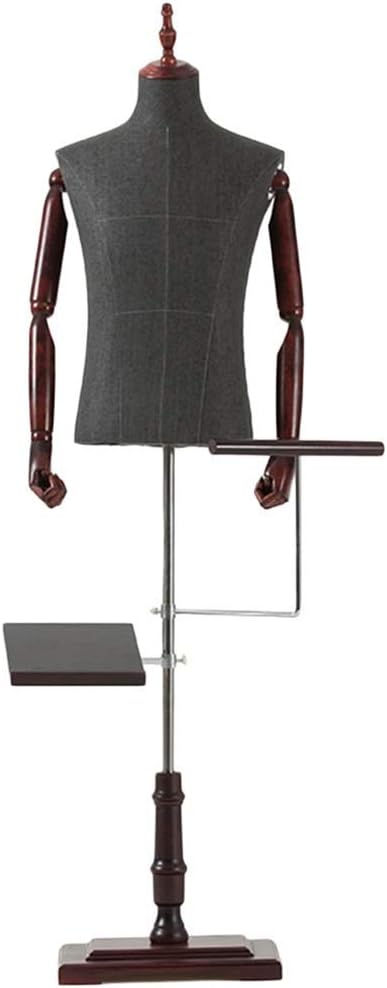 Male Mannequin Torso Body N Dress Form Height Adjustable Model Display Wood Stand Clothing Forms Detachable,with Pants and Shoe Racks,with Arms