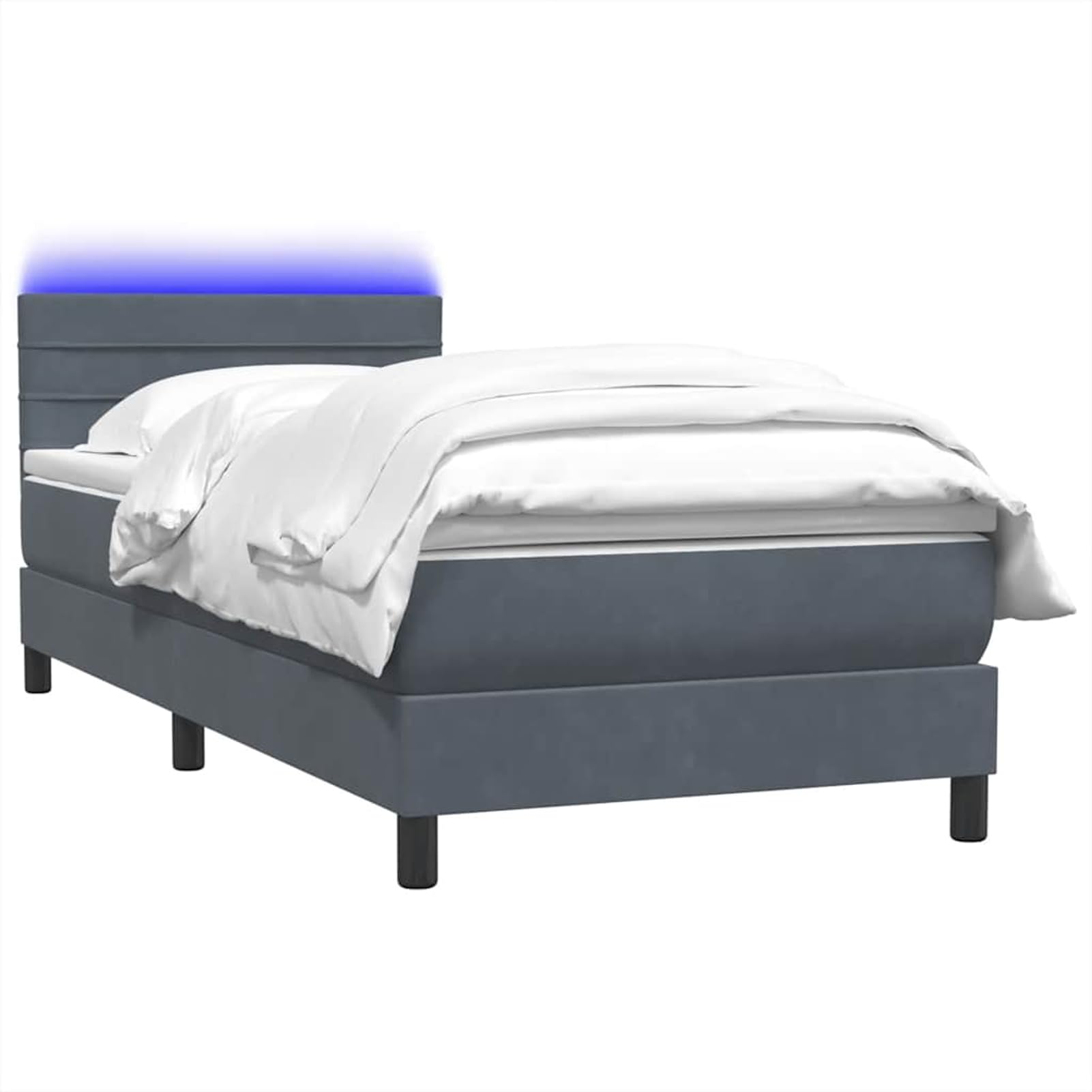 ATOMSTACK MAKER Letto a molle, 80 x 220 cm, con materasso a molle insacchettate e testiera regolabile in altezza, velluto grigio scuro, illuminazione a LED, coprimaterasso rimovibile, porta USB