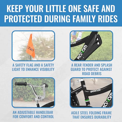 Image of KaZAM Co-Pilot Bike Trailer - 20 Inch Bike Trailer with Adjustable BMX Stem and Handlebar - Lightweight Aluminum Frame and Padded Saddle for Cycling - Perfect for Family Rides