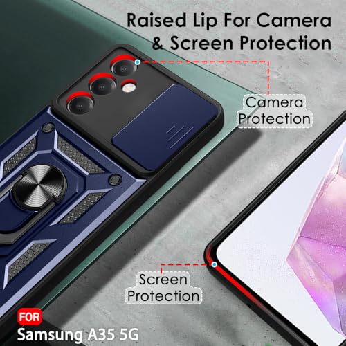 Image of TheGiftKart Tough Armor Bumper Back Cover Case for Samsung Galaxy A35 5G | Sliding Camera Cover, Kickstand & Ring Holder | 360 Protection Back Cover Case for Samsung Galaxy A35 5G (PC & TPU, Blue)