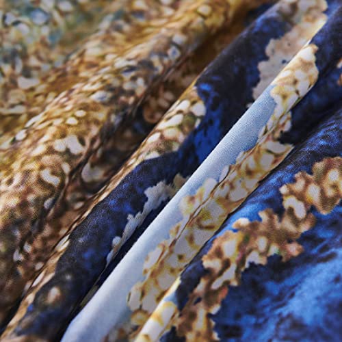 Urbonur Marble Comforter Set Queen Blue, 6Pcs Ombre Fluid Marbling Bed-In-A-Bag, Abstract Artwork Watercolor Gold Marble Pattern Bedding Comforter With Sheets Set (6-Piece, Blue, Queen) #TOP4