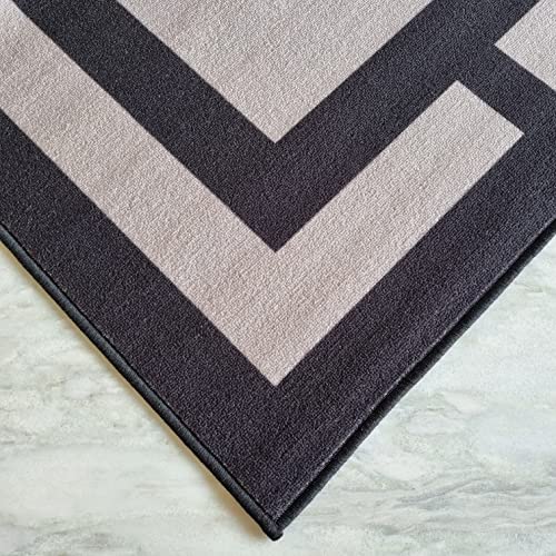 Image of Matz&More Anti Slip Kitchen Runner & Doormat Combo (50x120cm + 40x60cm), Nylon Tufted Floor Mat with Rubber Backing, Carpet for Kitchen, Hallway, Bedroom, Bathroom, Geometric Beige Black