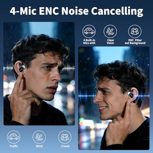 OHAYO Open Ear Headphones,Over Ear Earbuds with Ergonomic Earhook,Bluetooth Headphones 5.4 with Smart Digital Display,40H Playtime,IPX6 Waterproof,Touch Control Operate Fit Cycling,Running,Workout