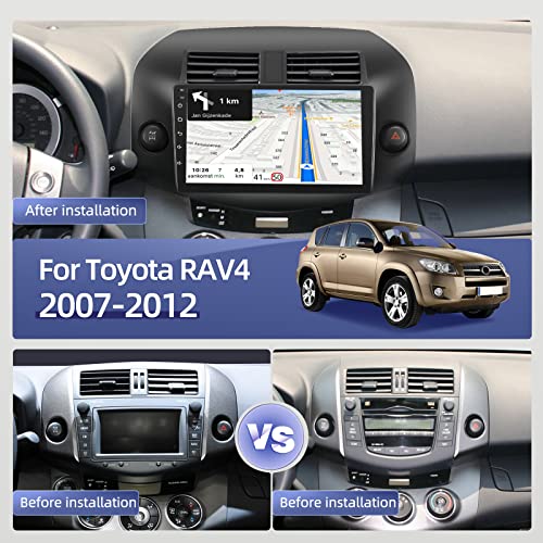 [2GB+64GB] 10.1 inches Car Radio for Toyota RAV4 2007-2012, Android 13 Touch Screen Car Stereo, Carplay&Android Auto/1080P/Hi-Fi Audio/Bluetooth +AHD Backup Camera+Mic - Thumbnail 2