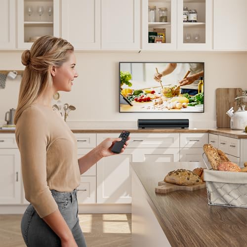 Saiyin 2.0-Kanal Soundbar für TV Geräte, 14.2 Zoll kompakte TV-Soundbar, 40 W Lautsprecher für Fernseher mit Optischer/AUX/Bluetooth-Verbindung, 3 EQ-Effekte für TV/PC/Projektor – Bild 6