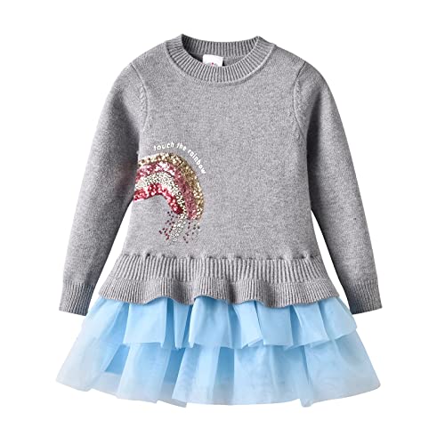 VIKITA Girls Knitted Dress Long Sleeve Sweater Tutu Tulle Party Dresses Toddler Kids Birthday Outfit