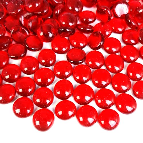 Ocefeiyue Rote Glassteine, flache Murmeln, dekorative Blumensteine für Vasenfüller, Blumenausstellung, 0,9 kg