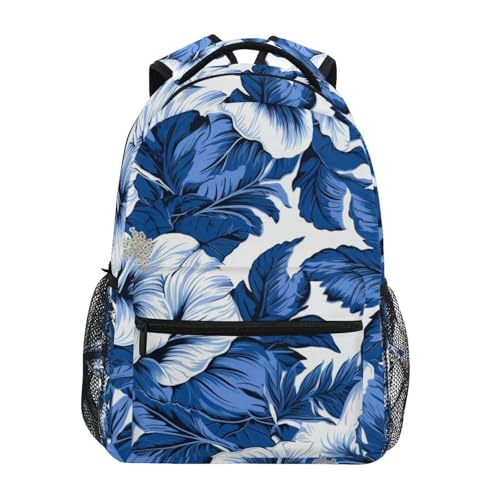Blue White Flower Backpack for School Boys Girls Laptop Travel Backpack Book Bag Daypack 11.4 ×16 In M