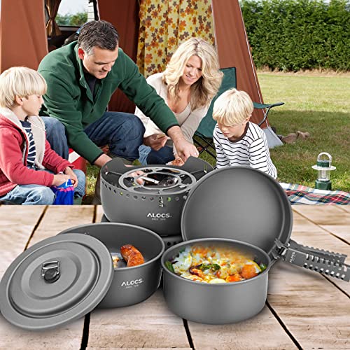 ALOCS Camping Cookware Set - 11 Piece Lightweight Cooking Ensemble with Portable Gas Burner & Compact Stove for Hiking, Car Camping, and RV Adventures - Image 7