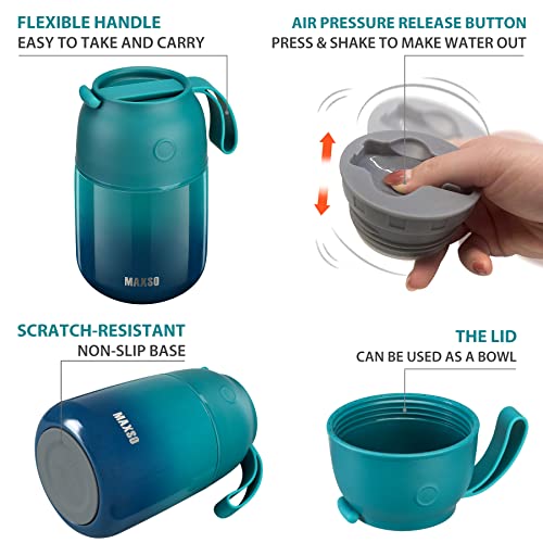 Image of MAXSO Soup Thermos for Hot Food, 17 oz Stainless Steel Vacuum Insulated Lunch Container Bento Box with Spoon for Adults, Leakproof Thermal Food Jar for Office Picnic Travel - Blue Green