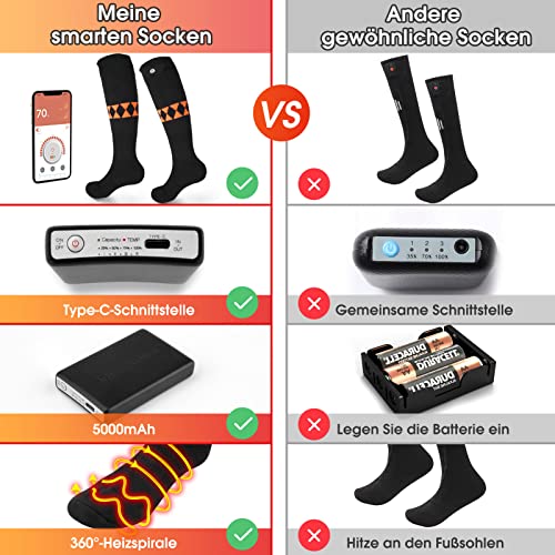 Beheizbare Socken, APP Smart Elektrische Warme Socken 2X5000mAh Beheizte Skisocken Verdicken Wiederaufladbare Heizsocken… - Image 5