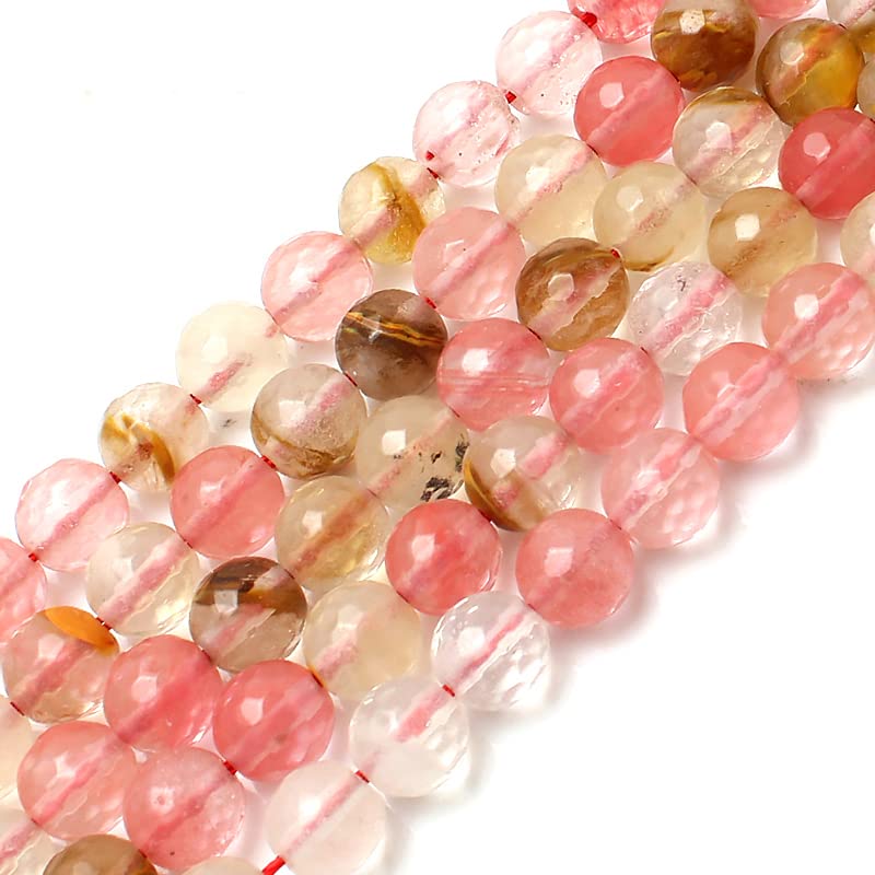 34 Style Pink Crystal Strawberry Quartz Amethysts Loose Beads for Jewelry Making DIY Bracelets Accessories 6-10mm - (Color: Faceted Cherry Quart/Item Diameter: 6mm 61pcs Beads)