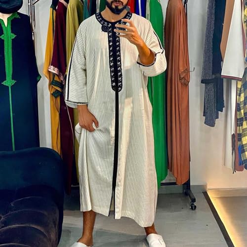 Generic Jalabiya Men Big and Tall Kaftan Muslim Men Thobe Men Thobe with Pocket V Neck Long Sleeve Kaftan Thobe2