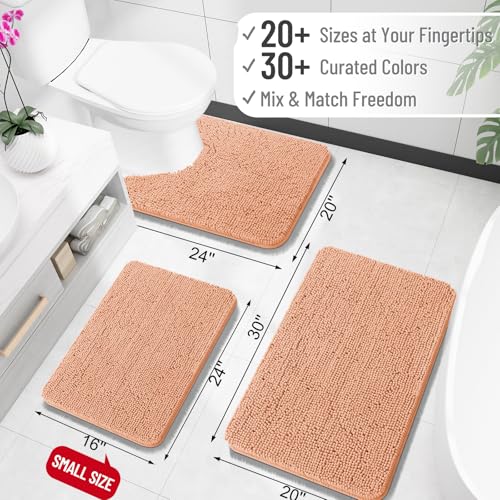 Image of OLANLY Large Bathroom Rugs 70x46, Extra Soft Absorbent Chenille Bath Rugs, Rubber Backing Quick Dry, Machine Washable Bath Mats for Bathroom Floor, Tub and Shower, Home Decor Accessories, Peach