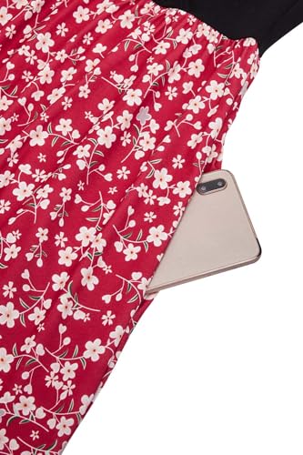Image of VOTEPRETTY Women's V-Neck Spaghetti Strap Dress Summer Casual Swing Sundress with Pockets