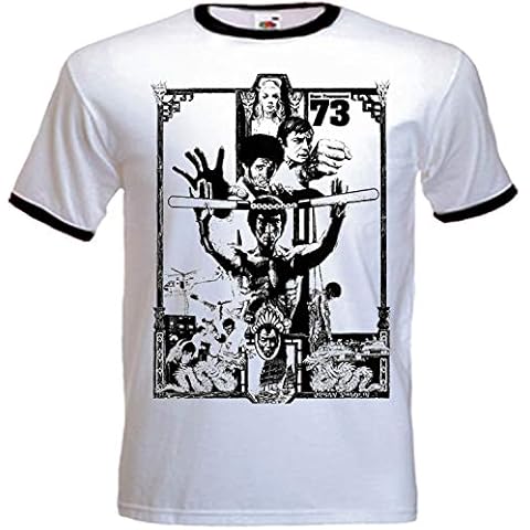 URBAN SHAOLIN Men's Enter The Dragon Inspired Fitted T Shirt,Large, White with Black Trim Cover