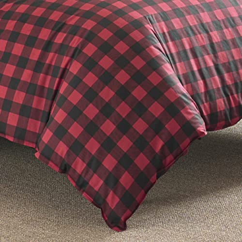 Image of Eddie Bauer - King Duvet Cover Set, Cotton Reversible Bedding, Buffalo Plaid Bedding Set (Red /Black, King)
