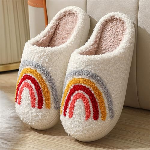 Printed Slippers for Women Fluffy Plush Closed Toe Flats Indoor House Slippers for Girls Cute Soft Shoes Bedroom Slipper Warm, Soft, Lightweight, Comfortable2