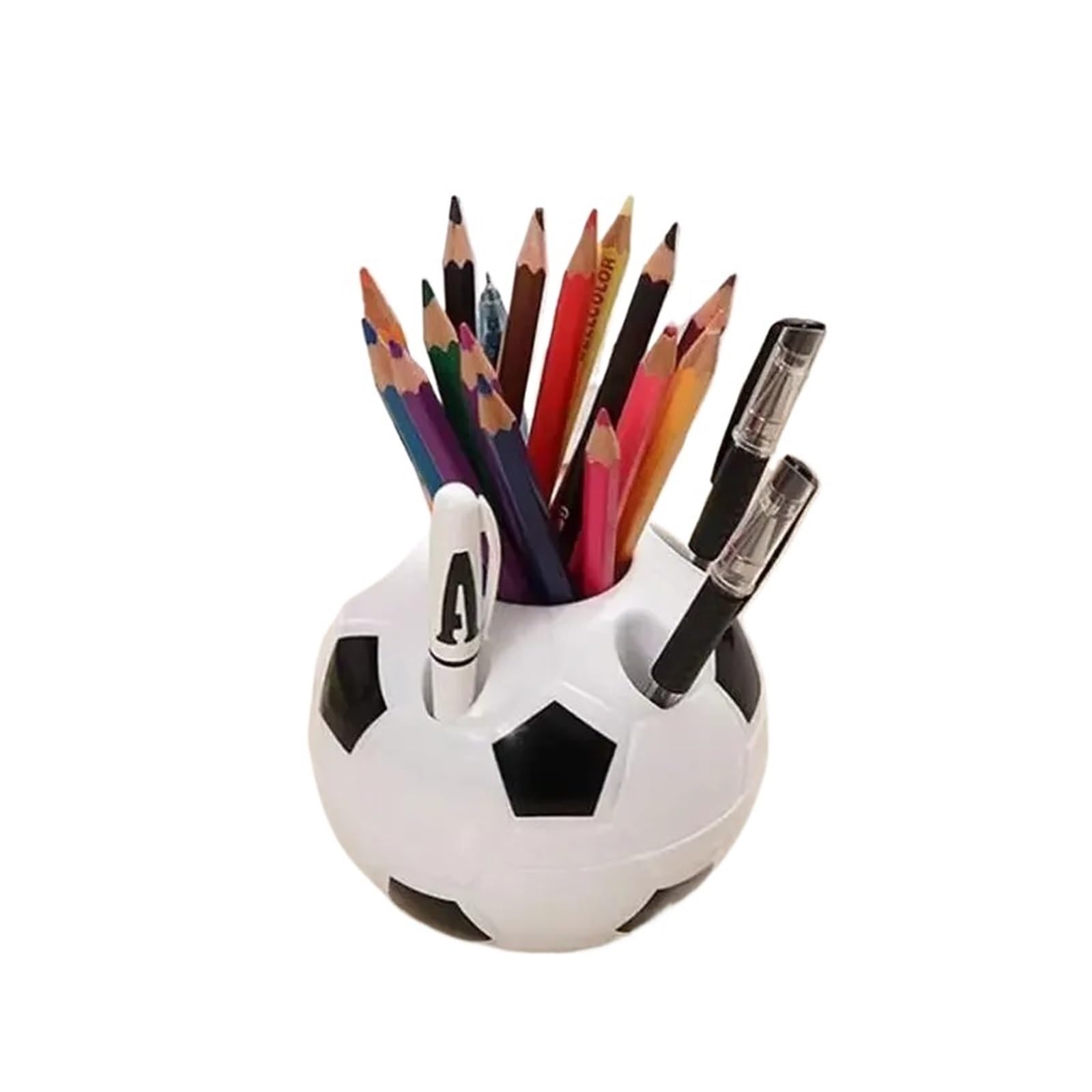 LXHZSY Desk Organiser Pen Holder Creative Round Football Shaped Multifunctional Plastic Storage Box Shape Desktop Decoration(Black)