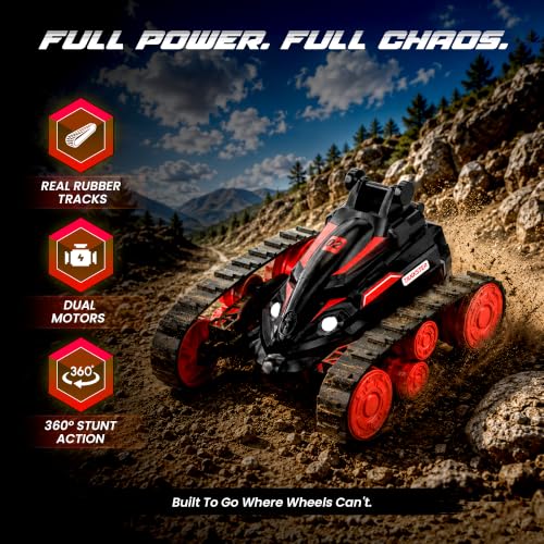 Image of Mirana Tankster 360 Stunt & Drift Remote Control Tank Car for Kids | Remote & App Controlled RC Toy Vehicle | Dual Track High Speed ATV | USB Type-C Rechargeable | Birthday Gift for Boys & Girls