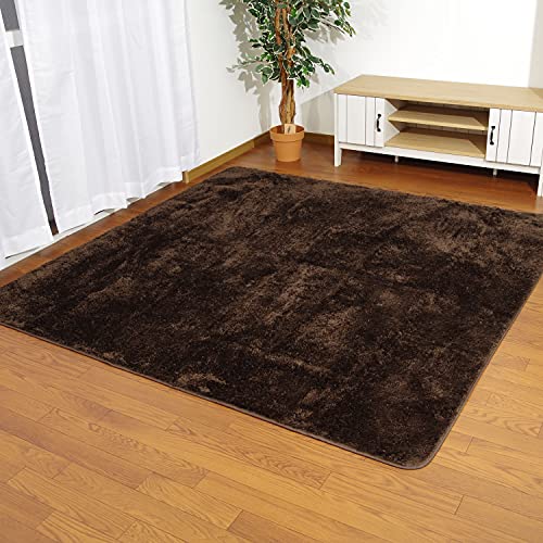 抗菌 防臭 長毛ラグカーペット ホットカーペットカバー 2畳 185×185cm ブラウン 裏面:ドッドタイプ滑り止め加工