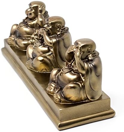 THORNE ANTIQUES AND COLLECTABLES Three Wise Buddhas - Hear No Evil Speak No Evil See No Evil - Lovely Laughing Buddha Ornament in Bronze Colour