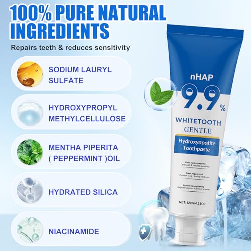 Hydroxyapatite Toothpaste, Nano Hydroxylapatit Zahnpasta Ohne Fluorid, Fluoridfreie Zahnpasta mit Sanfter Minze, Linderung von Zahnempfindlichkeit, Langanhaltend Frischer Atem (2) – Bild 3