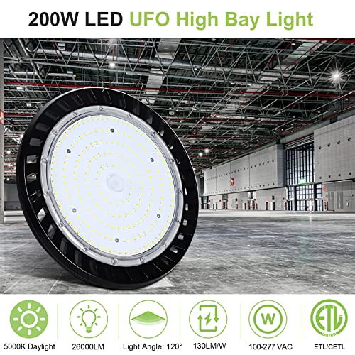 Hykolity 2 Pack Led High Bay Light 200W, 5000K Ufo Led High Bay Light Fixture With Us Plug [600W Mh/Hps Equiv.] 100-277V, 26,000Lm, Ip66 Commercial Warehouse Area Light For Wet Location #TOP1