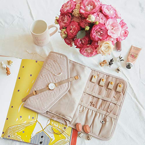 Bagsmart Travel Jewelry Organizer Roll Foldable Jewelry Case For Journey-Rings, Necklaces, Bracelets, Earrings, Soft Pink #TOP4