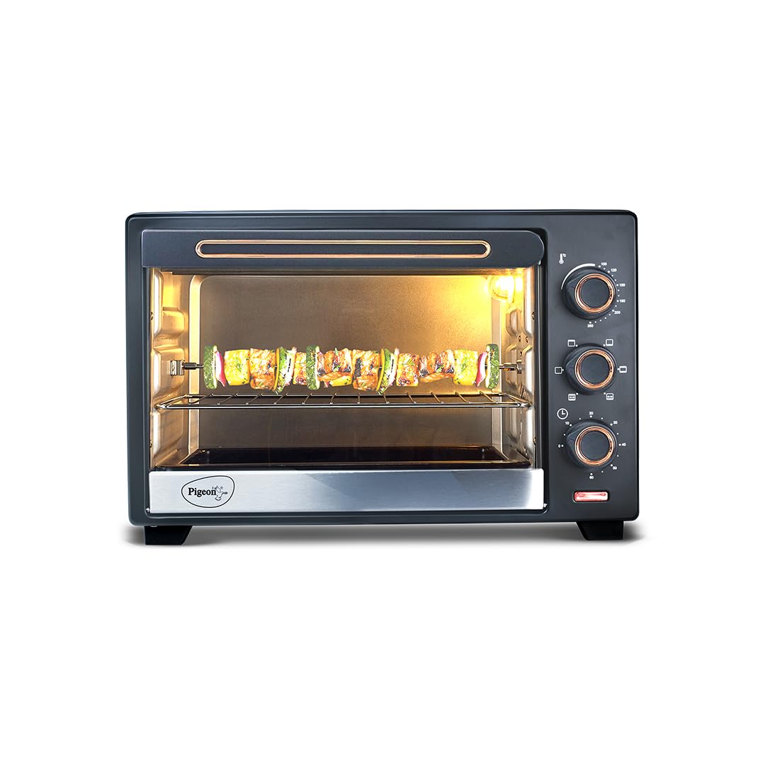 Pigeon Oven Toaster Grill (12383) 20 Liters OTG with Rotisserie, Oven Toaster and Grill for Grilling and Baking Cakes (Grey), Standard