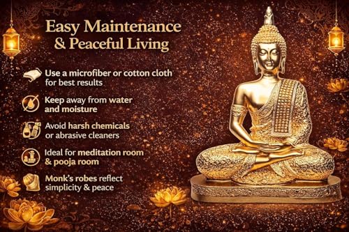 Image of Meditating Buddha Statue Showpiece, Gold Finish Decorative Resin Buddha Idol for Home Decor, Living Room, Office Desk, Meditation Room, Spiritual Gift, Tabletop Decorative Figurine (Gold)
