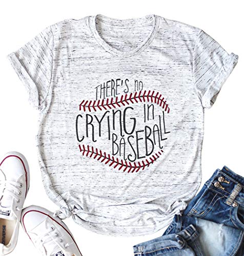 There's No Crying in Baseball T Shirt Women Baseball Mom Graphic Tees Casual