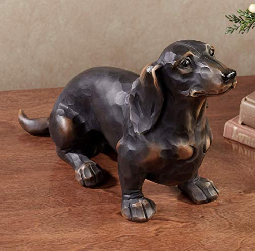Estatua de perro salchicha de resina negra 17 in