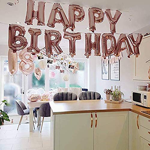TOYXE Happy Birthday Latex Balloon, 13pcs "happy Birthday " Letter Balloons , 2pcs Foil Balloons, 4 Pcs Confetti Balloons. 12 Pcs Balloons, Rose Gold - Image 4 thumbnail