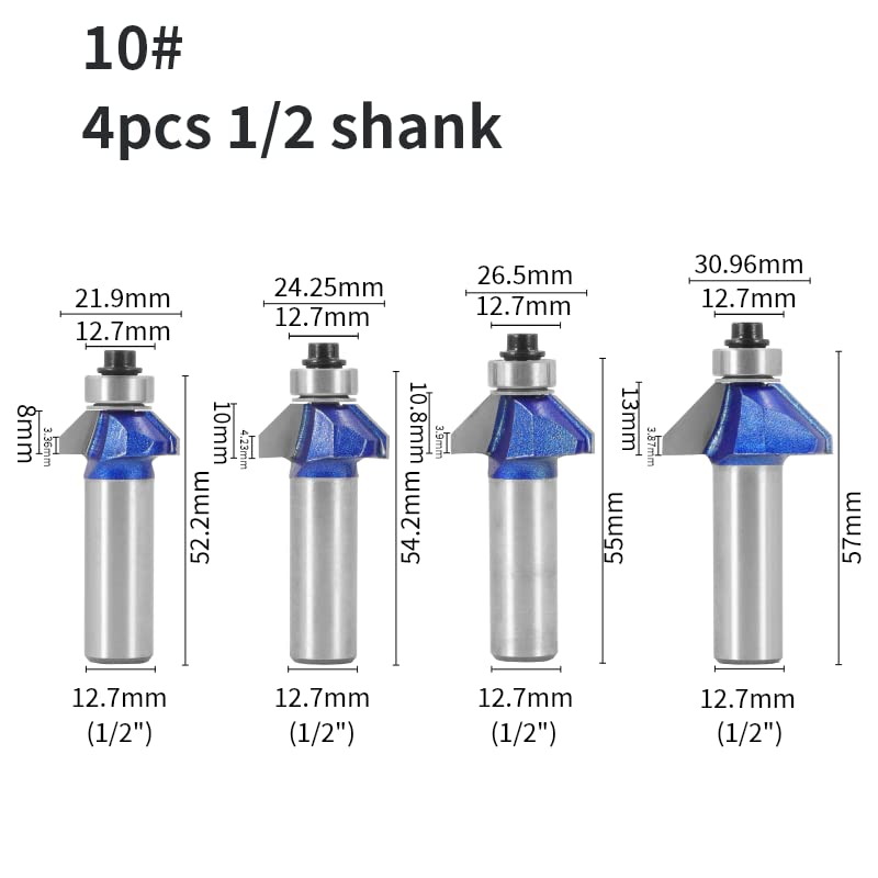 Fresa de carpintería de tungsteno de carburo for fresadora de carpintería de carburo de 45 grados (Size : 4pcs 12.7 shank)