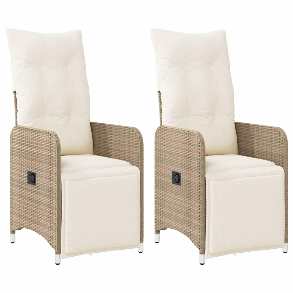 Sillón de jardín con cojín, 2 piezas, ajustable, beige, polirratán, cojín tapizado, cómodo para jardín y terraza
