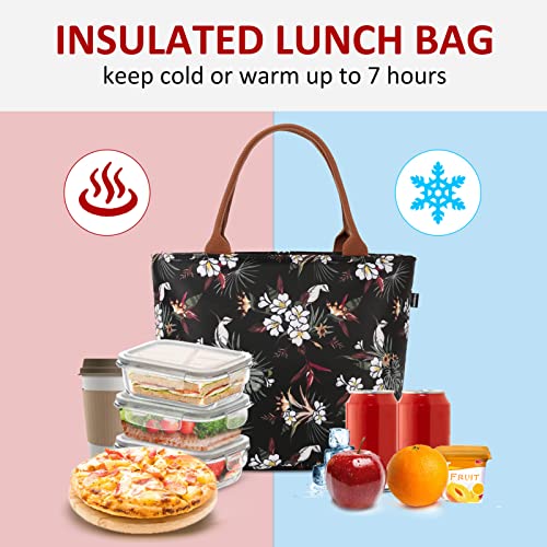 Gloppie Lunch Bag Women Insulated Lunch Box Tote Bag Leakproof Lunch Cooler Meal Prep Tote Purse Lunch Kit Lunch Bags Loncheras Para Mujer Beach Work 9L White Flower #TOP2