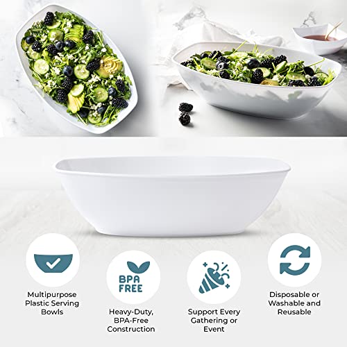 Posh Setting Disposable Oval Serving Bowls, White Plastic Serving Bowls, 4 Pack, 72 Ounce Large Plastic Disposable Party Snack, Buffet, Chips, Or Salad Bowl, Heavy Duty #TOP2