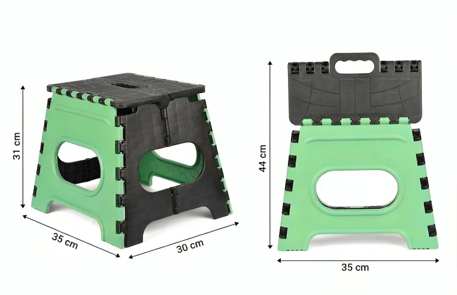 Image of U-MAX 12 Inch Portable Folding Step Stool, Compact, Lightweight & Durable for Kitchen, Bathroom, Outdoor Use (Black-Green)