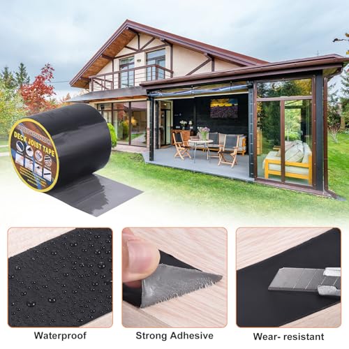 Image of uxcell Deck Joist Tape 6 inch x 50', 4 Rolls Butyl Joist Tape for Decking, Waterproof Deck Joist Flashing Tape for Wood Joists and Beams Black