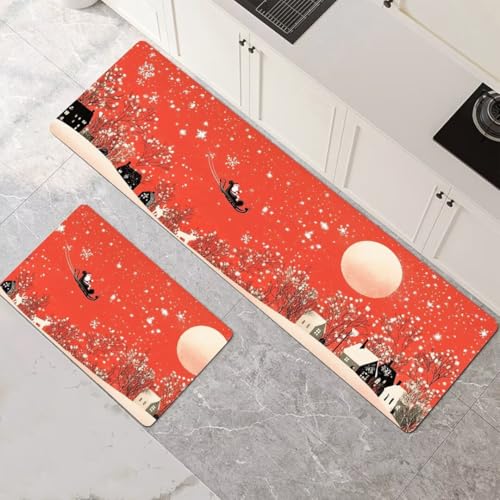 Alfombras de cocina de 2 piezas para pasillo y comedor con base antideslizante 2