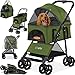 Lovpet® Hundewagen 2in1 Hundebuggy Hundebox Transporttasche Faltbar klappbar bis 20 kg Haustiere Buggy mit Netzfenstern & Regenschutzabdeckung Jogger Katzenbuggy für kleine Hunde Katzen, Khaki