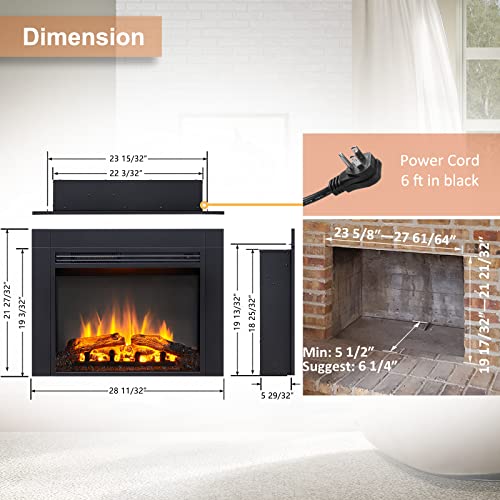 Image of LegendFlame Jaden 28 inch W x 22 inch H (EF321) Electric Fireplace Insert with Front Trim Kit, Fire Crackling Sound, 750W /1500W Heater, Remote Control