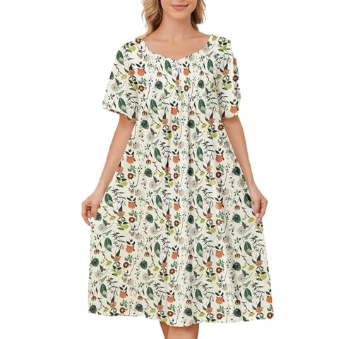 Image of House Dresses for Women with Pockets Mumu Dresses Short Sleeve Moo Moos for Women Nightgown Duster Lounge Dress S-3XL