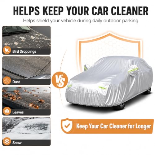 Image of GXARTS Heavy Duty Car Cover 189 inchx75 inchx59 inch Waterproof All-Weather Sedan Cover with Zipper Door+Windproof Straps,UV Snowproof Dustproof Fit for Toyota Corolla Honda Civic VW Jetta Kia Forte Elantra+More