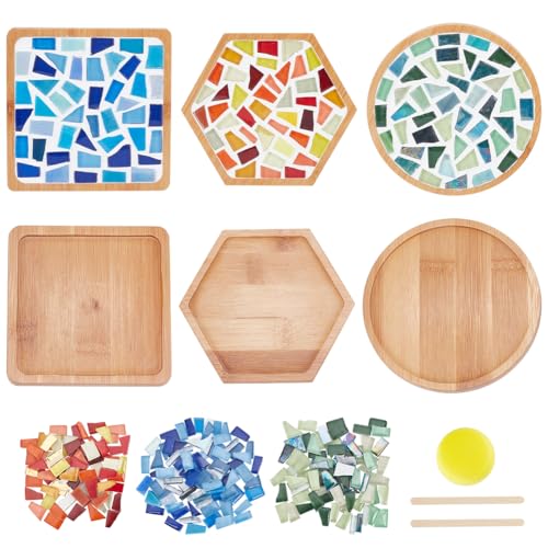 WEBEEDY Kit de Posavasos de Mosaico de Colores Mixtos, Azulejos de Vidrio para Manualidades, Vasos y Posavasos Hechos a Mano, Juego de Artesanía