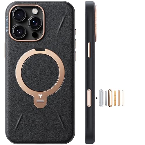 TORRAS 360° Ostand Q3 VegSkin for iPhone 16 Pro Case with Magsafe, 12FT Military Grade Protective | 360° Full-Range Mount for iPhone 17 Pro Cover with Camera Control & Stylish Black