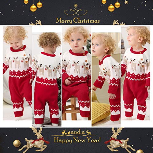 mimixiong Baby Christmas Sweater Toddler Reindeer Outfit Long Sleeve Red Clothes3