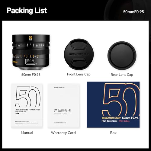 Brightin Star 50mm F0.95 f/0.95 APS-C Mirrorless Camera Lens for Sony EF Mount A6700 A6600 A6500 A6400 ZV-E10 ZV-E10II FX30, Manual Focus Lens for Portrait Night Photography