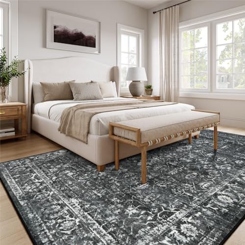 Image of Lahome Margot 8x10 Area Rugs for Living Room Washable Rugs 8x10 Black Large Rug Indoor Carpet, Vintage Distressed Rug Soft Non Slip Area Rug for Bedroom Dining Room Home Office(8 x 10, Black /Grey)